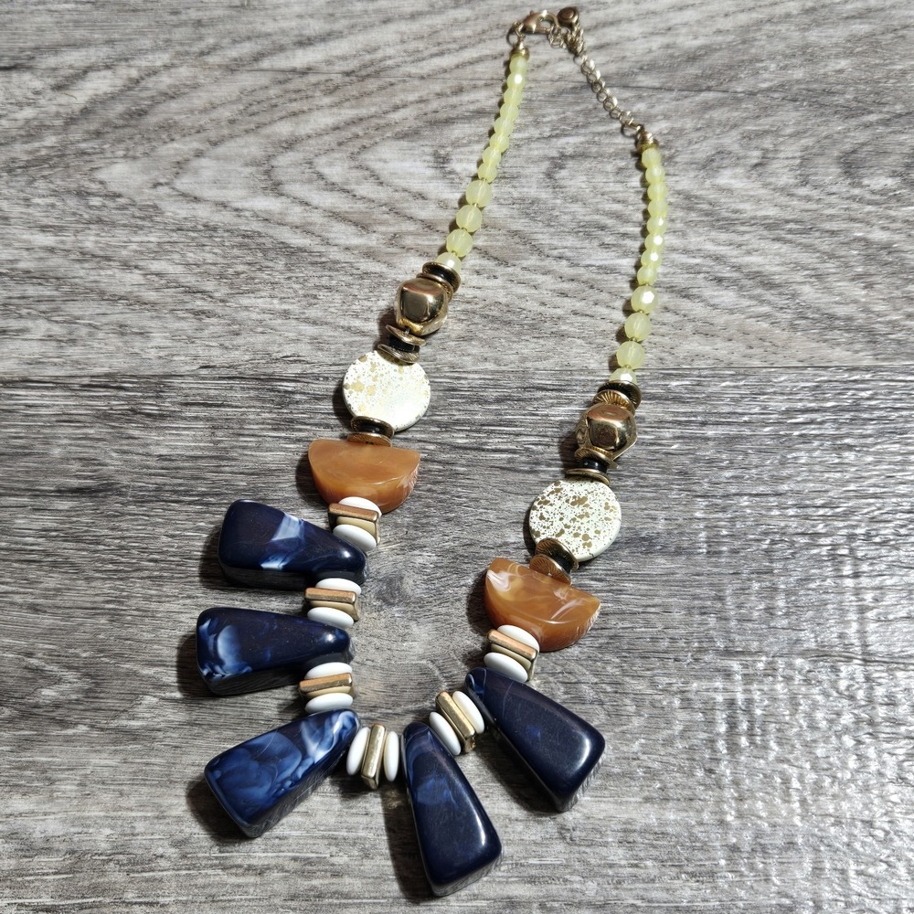 C 1946 Chunky Bead Stone Statement Necklace Costume Jewelry Lobster Claw Clasp - Picture 8 of 13